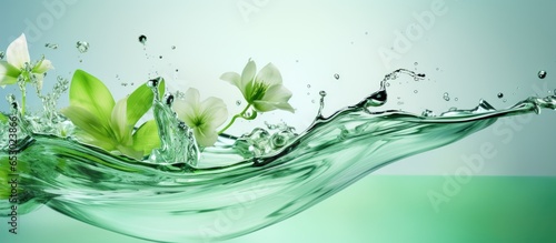 Green herbal water toner or emulsion with a soft focus using abstract background