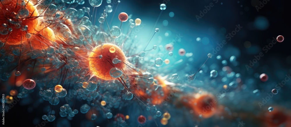 Small particles molecules a close up of a microorganism in a biological illustration Science medicine elemental rendering Small particles molecules a close up of a microorganism in a biological illustration Science medicine elemental rendering