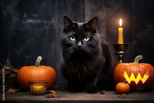 Eerie Companions: Black Cat and Haunting Pumpkin  © Lucija