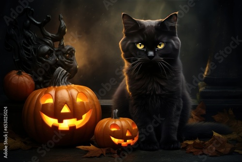 Witching Hour Wonders: Halloween Cat and Pumpkin  © Lucija