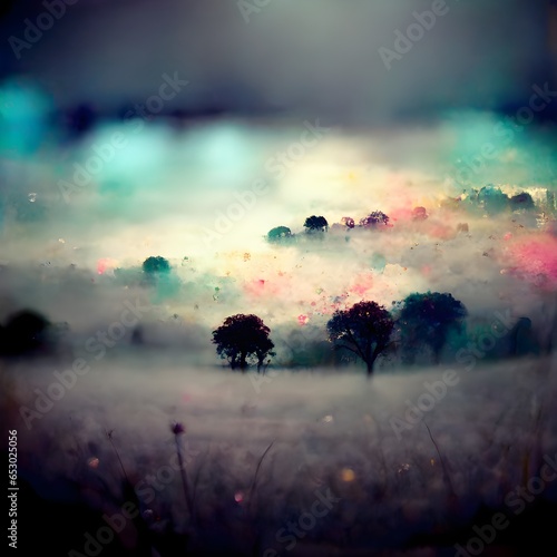 Misty foggy dreamy horizon line Allie Dattilio painterly misty low detail washed out light volumetric light high key lighting grunge grunge texture watercolor flowing colour white and neutral colour 