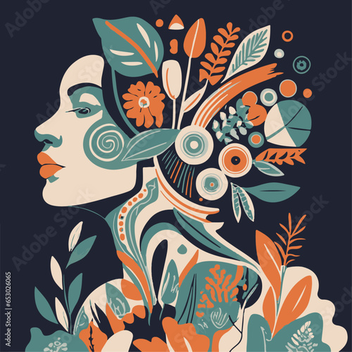 Abstract woman flower design leaf decoration vintage concept elements vector