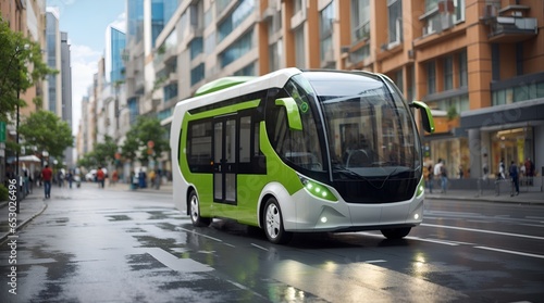 電気エコバス、自動操縦｜Electric eco bus, autopilot. Generative AI