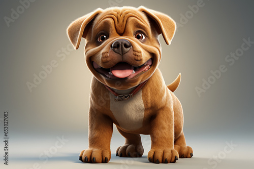 Dogue de Bordeaux puppy cartoon on a grey background. Adorable 3D animal portrait. photo