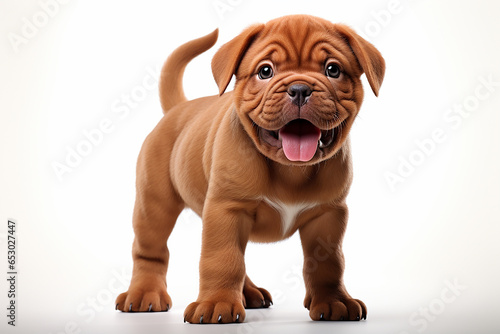 Dogue de Bordeaux puppy cartoon on a white background. Adorable 3D animal portrait.