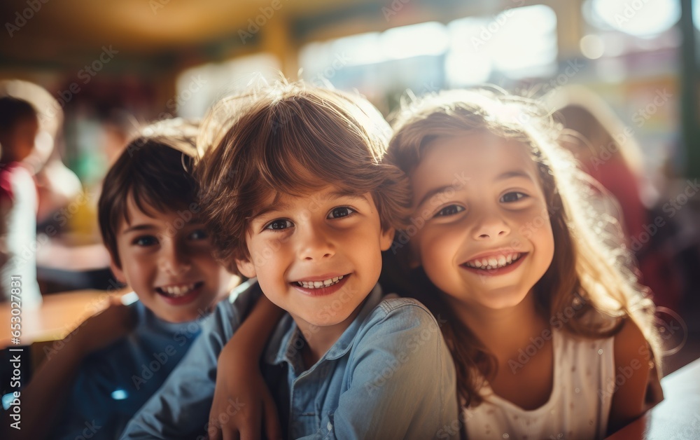 Happy kids playing at school. Generative AI Happy kids playing at school. Generative AI