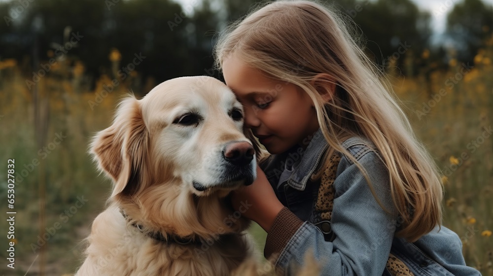 Pets love concept. Happy Smiling girl embracing dog. Dog therapy