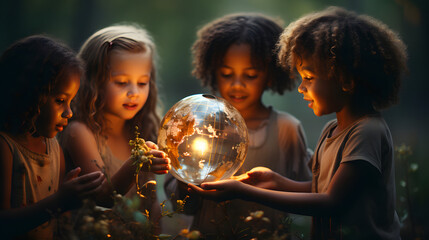 African Children holding earth globe. Group of African children holding planet earth planet earth 
