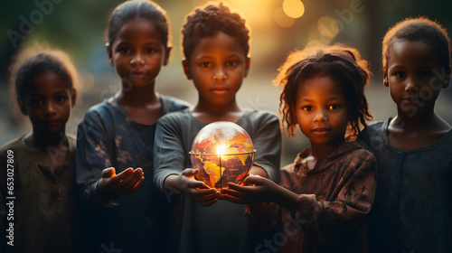 African Children holding earth globe. Group of African children holding planet earth planet earth 
