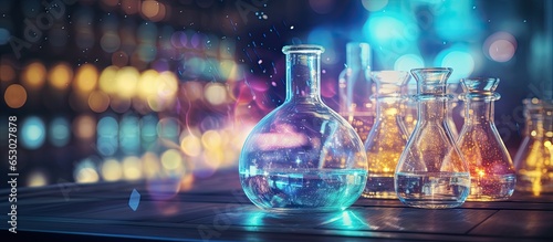 Pharmaceutical research concept Creative chemistry hologram on shiny metal background