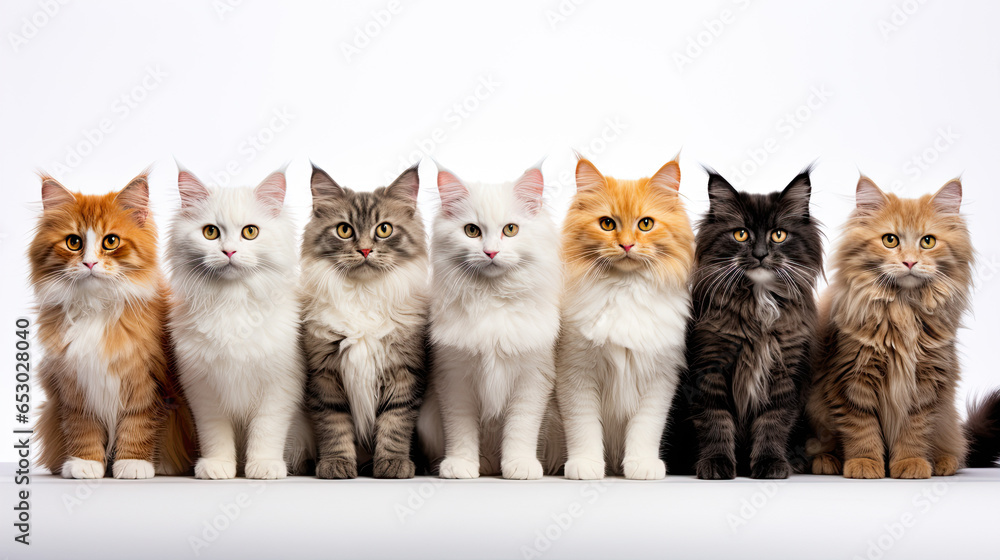 Collection of purebred cats isolated on white