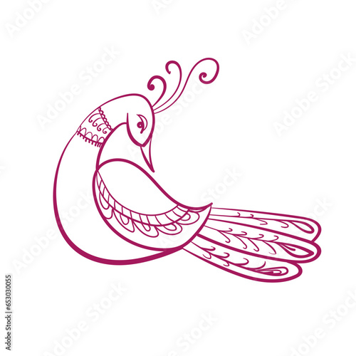 peacock bird krishna symbol rangoli indian vector design element hand drawn isolated doodle