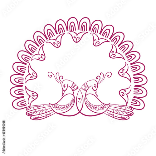 peacock bird pair couple krishna symbol rangoli indian vector design element hand drawn isolated doodle