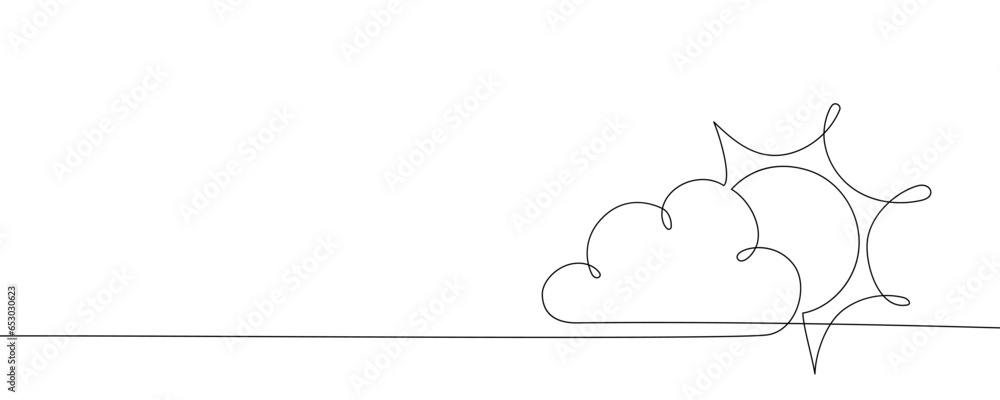 Line cloud one art continuous single sky draw doodle illustration. Outline cloud one line weather sun nature vector sketch simple background graphic white sunshine icon abstract linear minimal summer Line cloud one art continuous single sky draw doodle illustration. Outline cloud one line weather sun nature vector sketch simple background graphic white sunshine icon abstract linear minimal summer