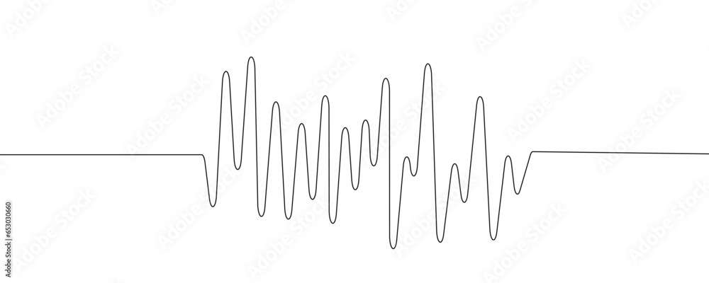 Line wave music sound one noise audio frequency icon signal podcast radio soundwave waveform volume art hand. Acoustic line music logo recording voice wave doodle sketch abstract. Vector illustration Line wave music sound one noise audio frequency icon signal podcast radio soundwave waveform volume art hand. Acoustic line music logo recording voice wave doodle sketch abstract. Vector illustration