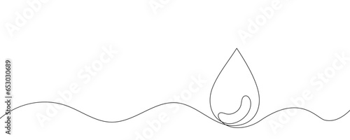 Continuous line water drop art droplet icon rain outline sketch doodle drawing. One line linear blood sea water drop drawn tear eco donation abstract medical simple logo isolated. Vector Illustration