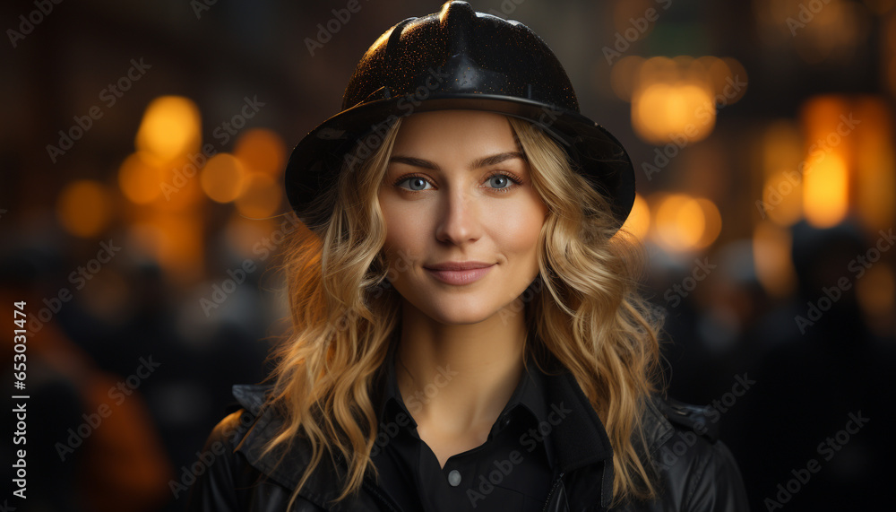A beautiful young woman, confident and smiling, looking at camera generated by AI A beautiful young woman, confident and smiling, looking at camera generated by AI