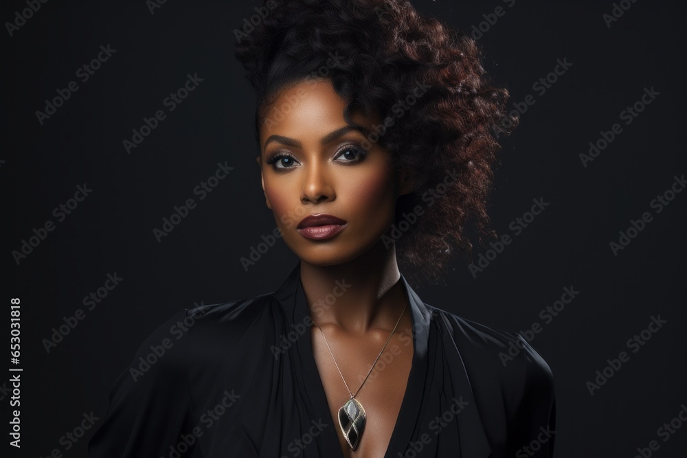 Portrait of African American woman close-up with selective focus Portrait of African American woman close-up with selective focus