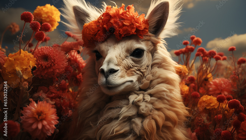 Cute mammal with fluffy fur, looking at camera in meadow generated by AI Cute mammal with fluffy fur, looking at camera in meadow generated by AI