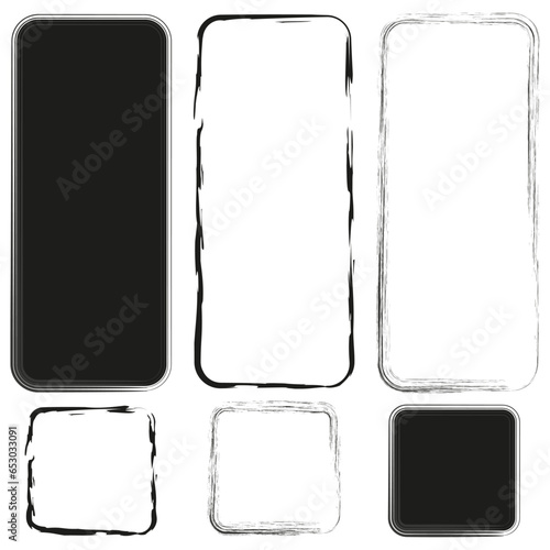 Set of rectangular frames. Collection of empty borders, frames. Grunge frame. Vector illustration. EPS 10.