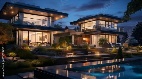evening outdoor urban view of modern real estate home 