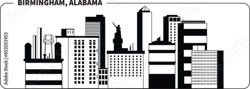 Birmingham Alabama Downtown Cityscape Skyline Vector Art Illustration 