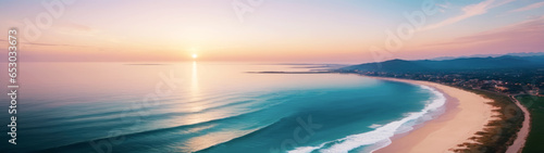 Aerial Bliss  Panoramic Sea Beach Sunset from Above  AI Generated