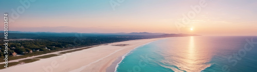 Sunset Dreamland, Aerial Panorama of Sea Beach, AI Generated