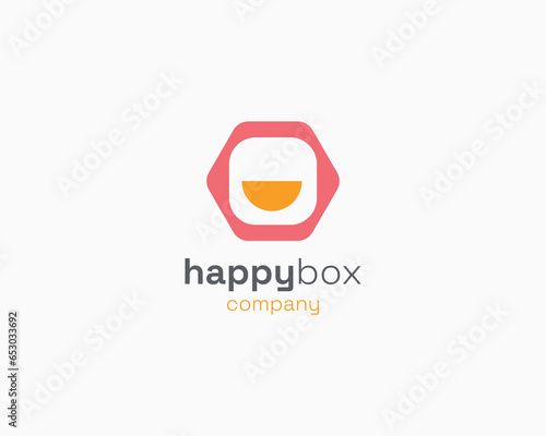 Cute happy face rounded square logo