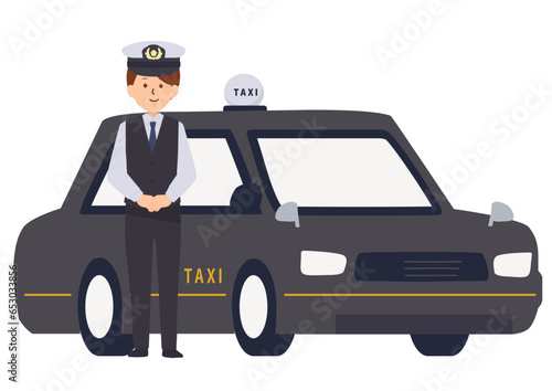 タクシーと女性の運転手のイラスト