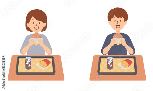 ファーストフードを食べる人物のイラスト