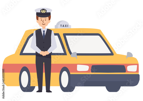 タクシーと男性の運転手のイラスト