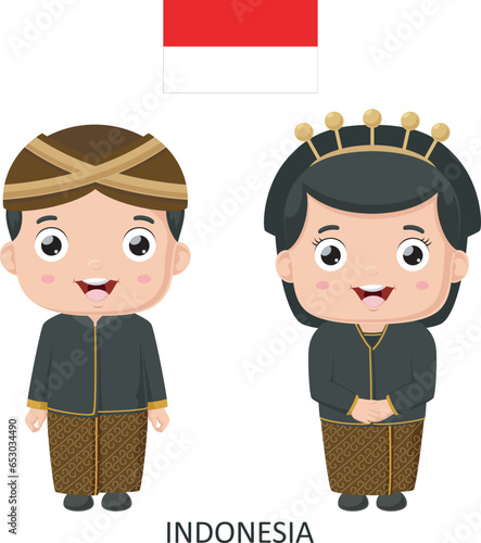 Cute Indonesia boy and girl in national clothes