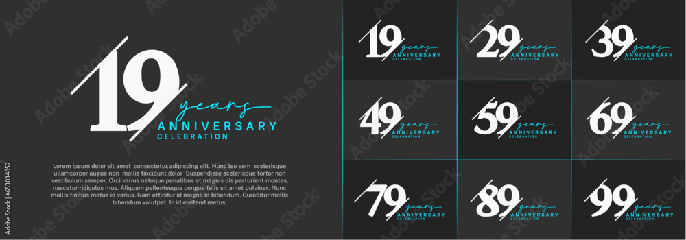 set of anniversary logo with white and blue color can be use for celebration set of anniversary logo with white and blue color can be use for celebration