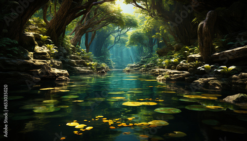 Tranquil scene: Deep underwater, tropical rainforest reflects nature beauty generated by AI © grgroup