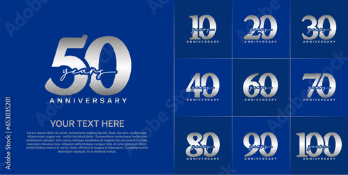 set of anniversary logo with silver number and handwriting text can be use for celebration