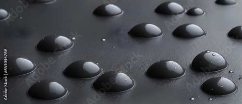 Droplets of water on a black metal surface from Generative AI