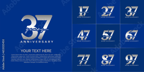 set of anniversary logo with silver number and handwriting text can be use for celebration