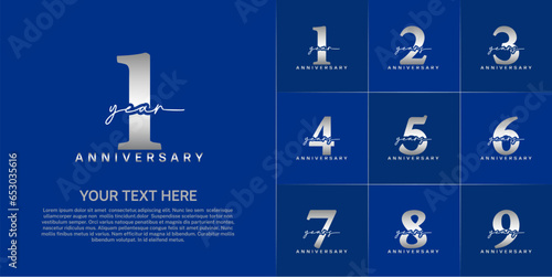 set of anniversary logo with silver number and handwriting text can be use for celebration