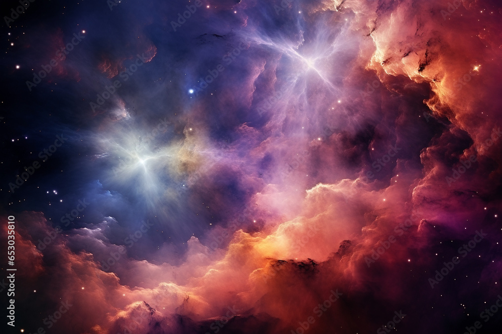 An image of a nebula in space with clouds and stars - Generative AI