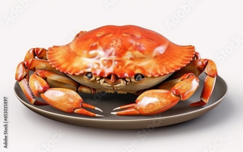 Cooked crab on a plate isolated on a white background