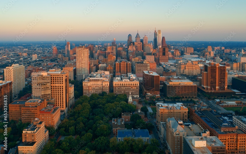 Philadelphia city skyline aerial view