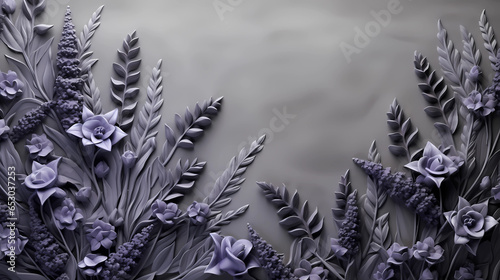 Gray background with lavender flower ornaments