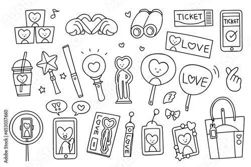 Hand-drawn rough line idol motif illustration set