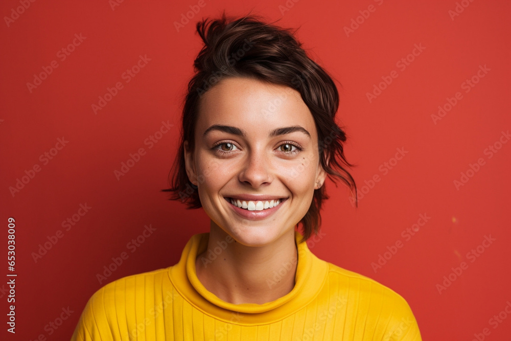 Woman portrait attractive beauty hair smile background young person happy face female - obrazy, fototapety, plakaty 