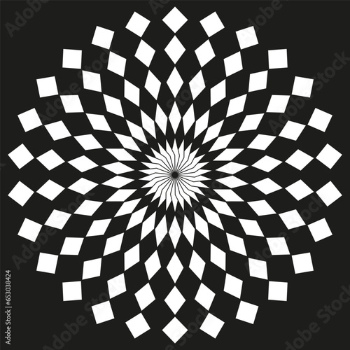 Geometric circle element with square pattern. Radiating rhombus shapes. Vector illustration. EPS 10.