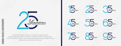 set of anniversary logo blue color on white background for celebration moment