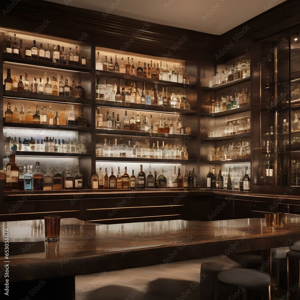 A bar with shelves of premium spirits and bottles beautifully backlit2