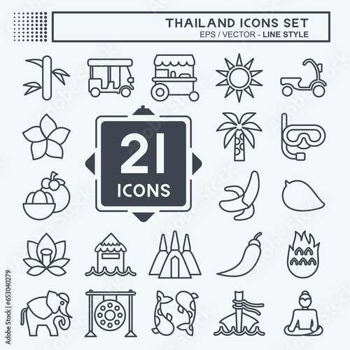 Icon Set Thailand. related to Thailand symbol. line style. simple design editable. simple illustration. simple vector icons. World Travel tourism. Thai