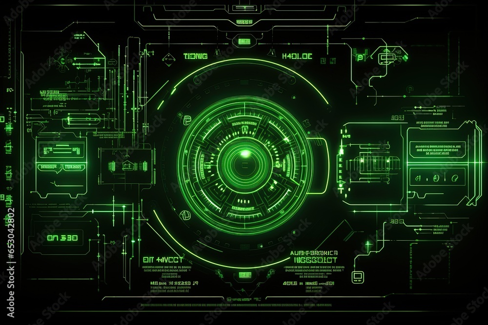 Abstract technology hud interface hologram elements neon lights, circle percent vitality innovation on hi tech future design Abstract technology hud interface hologram elements neon lights, circle percent vitality innovation on hi tech future design